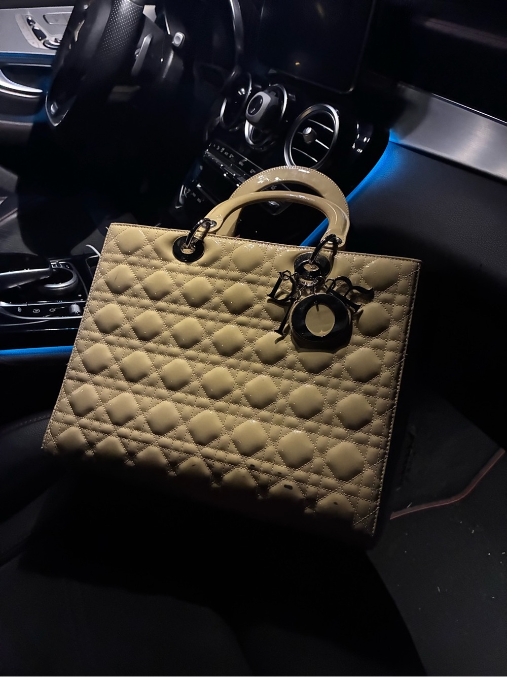 Authentic Lady Dior Quilted Top-Handle Bag